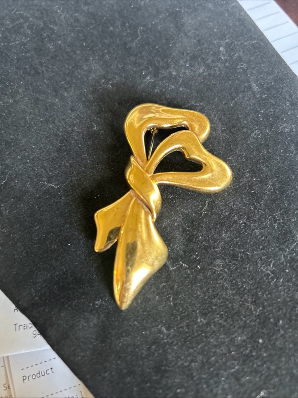Monet Gold Heart Ribbon Brooch